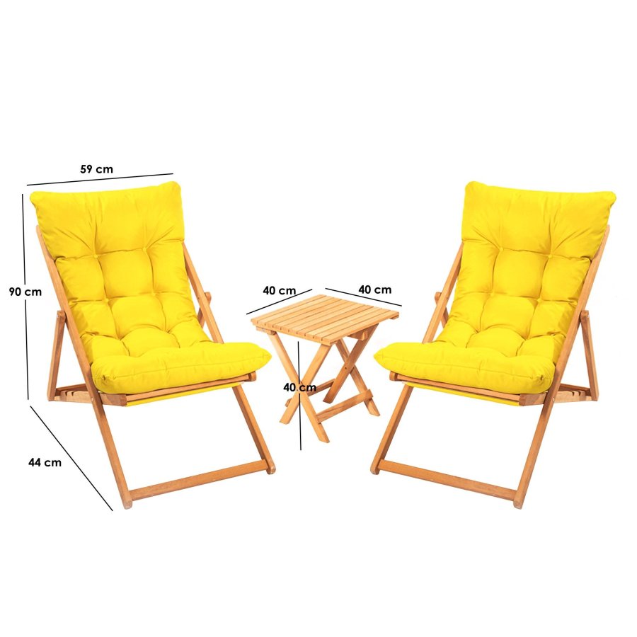 NORDVÄRK My005 loungest m. 1 havebord og 2 liggestole - gul hynde og natur bgetr