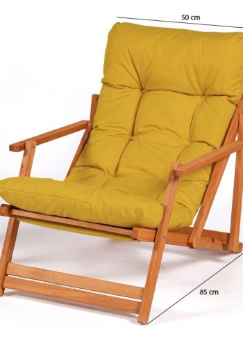 NORDVÄRK My008 udendrs liggestol, m. gul hynde, armln, justerbar rygln - natur bgetr