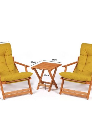 NORDVÄRK MY007 loungest, m. 2 havestole, 1 havebord og gule hynder - natur bgetr