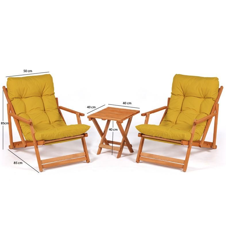 NORDVÄRK MY007 loungest, m. 2 havestole, 1 havebord og gule hynder - natur bgetr