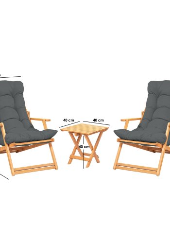 NORDVÄRK MY007 loungest, m. 2 havestole, 1 havebord og gr hynder - natur bgetr