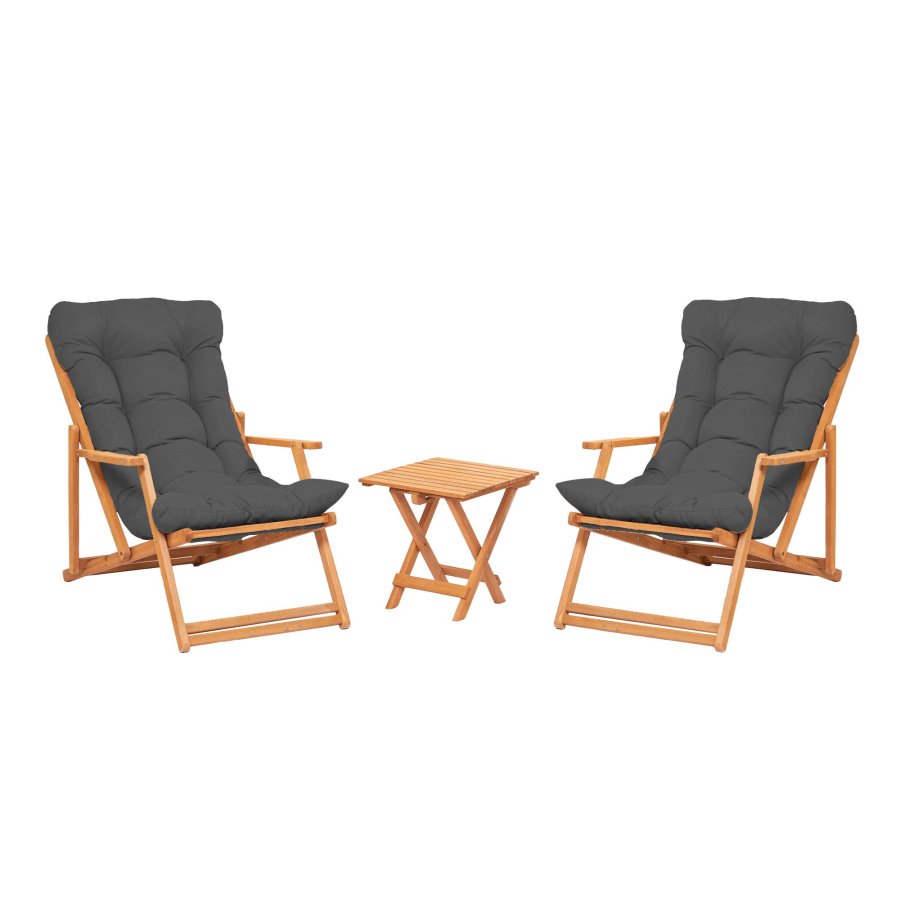 NORDVÄRK MY007 loungest, m. 2 havestole, 1 havebord og gr hynder - natur bgetr