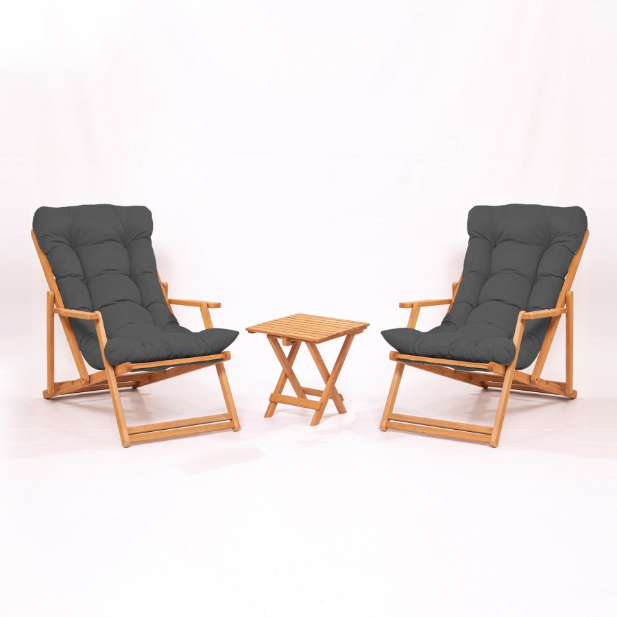 NORDVÄRK MY007 loungest, m. 2 havestole, 1 havebord og gr hynder - natur bgetr
