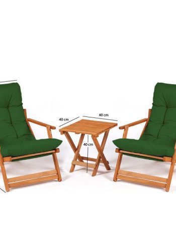 NORDVÄRK MY007 loungest, m. 2 havestole, 1 havebord og grnne hynder - natur bgetr