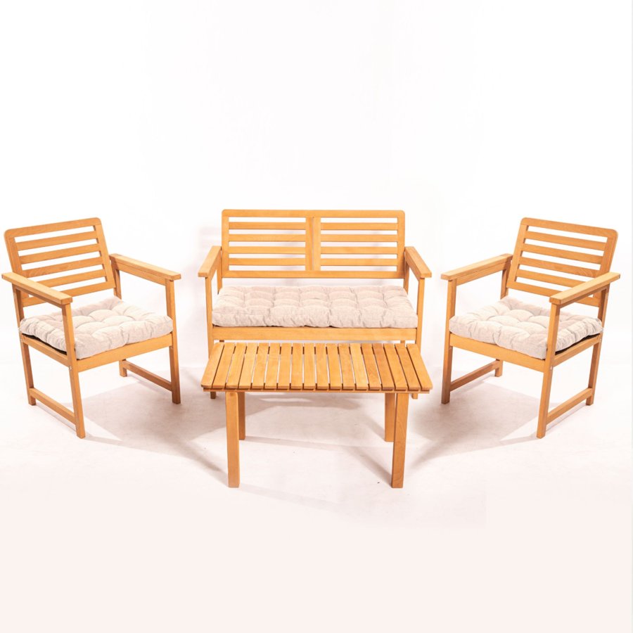 NORDVÄRK MYT01 udendrs loungest, m. 2 stole, 1 sofa, 1 bord og creme hynder - natur tr