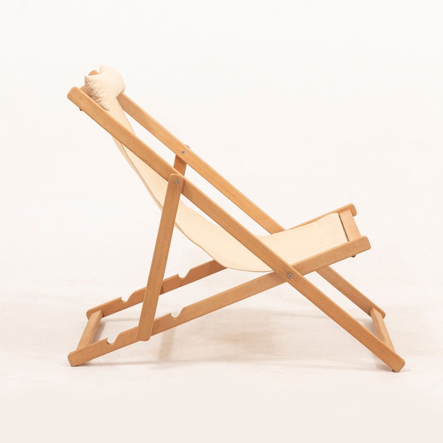 NORDVÄRK MYN04 udendrs liggestol, m. creme stof, justerbar rygln - natur bgetr