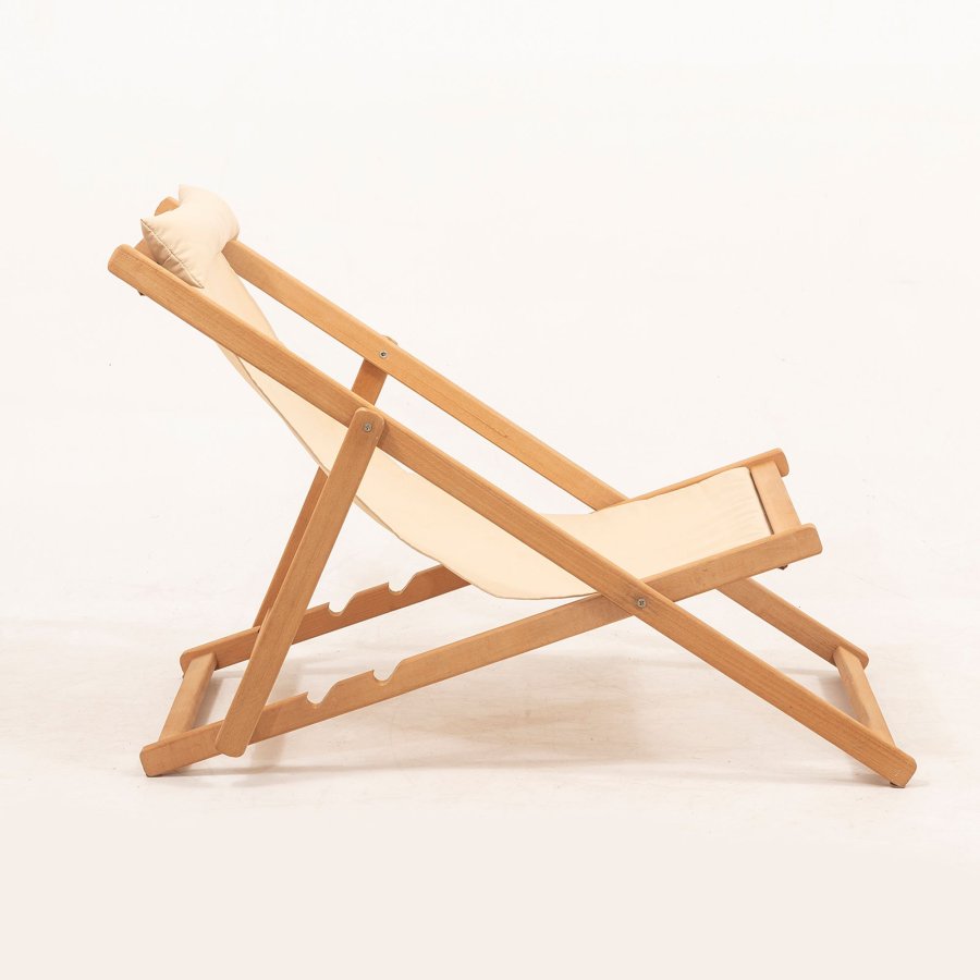 NORDVÄRK MYN04 udendrs liggestol, m. creme stof, justerbar rygln - natur bgetr