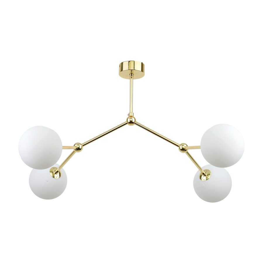 TK Fairy loftlampe, m. 4 skrme - hvid glas og guld metal