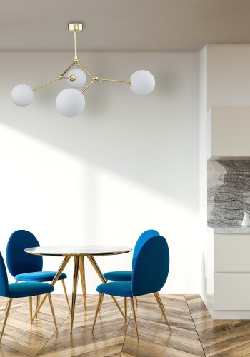 TK Fairy loftlampe, m. 4 skrme - hvid glas og guld metal