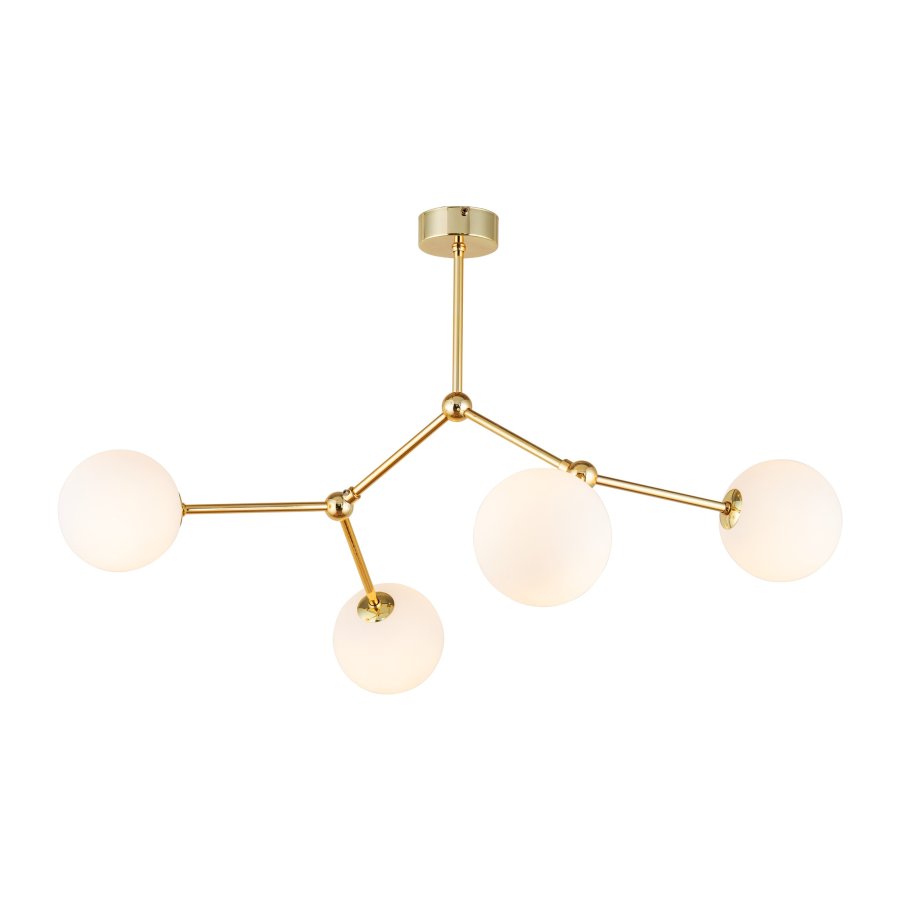 TK Fairy loftlampe, m. 4 skrme - hvid glas og guld metal