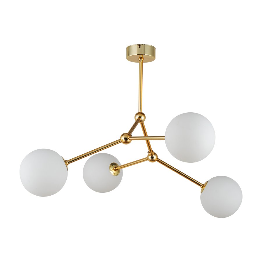 TK Fairy loftlampe, m. 4 skrme - hvid glas og guld metal