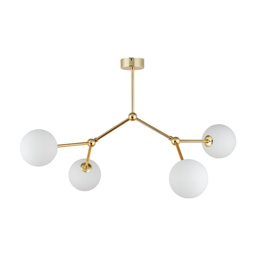 TK Fairy loftlampe, m. 4 skrme - hvid glas og guld metal