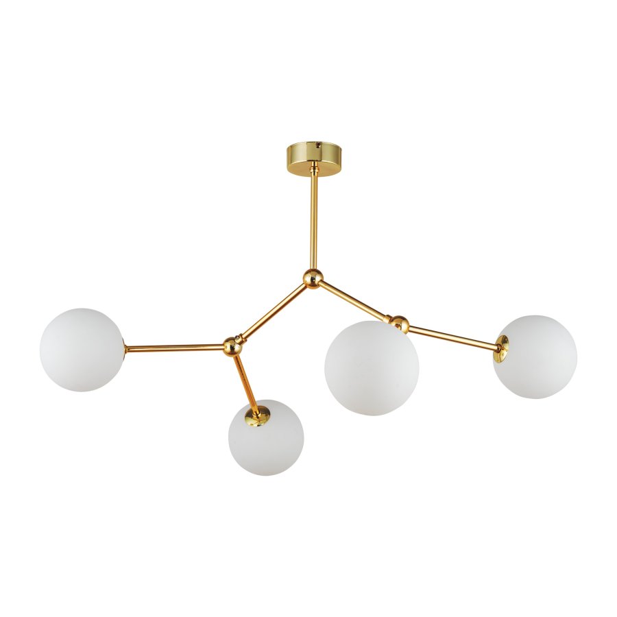 TK Fairy loftlampe, m. 4 skrme - hvid glas og guld metal