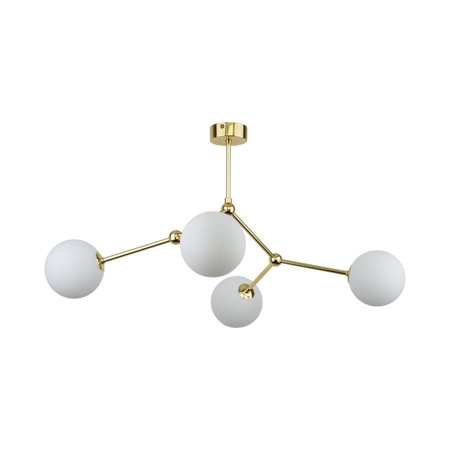 TK Fairy loftlampe, m. 4 skrme - hvid glas og guld metal