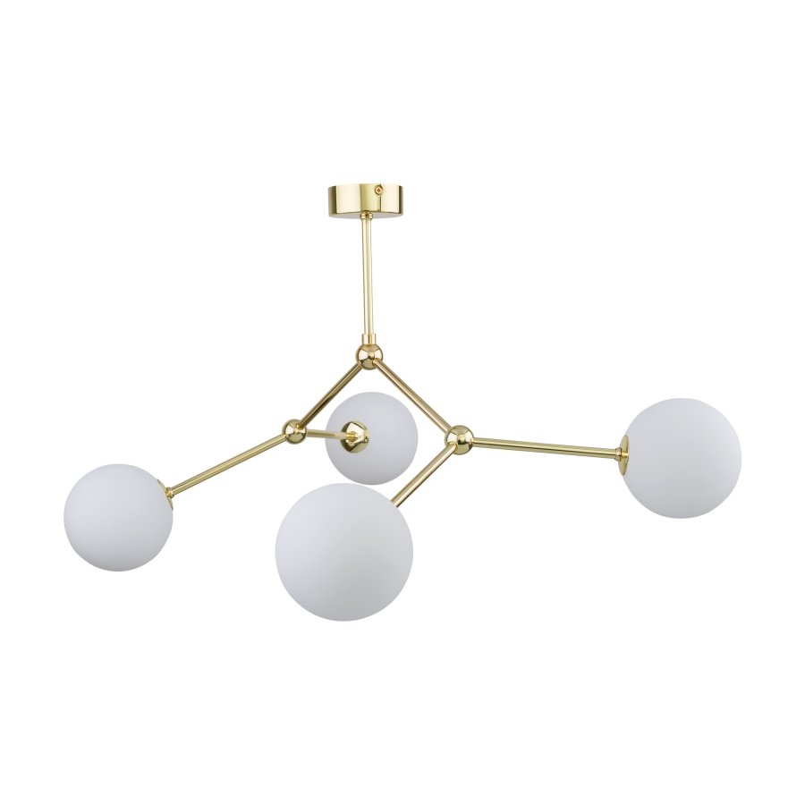 TK Fairy loftlampe, m. 4 skrme - hvid glas og guld metal