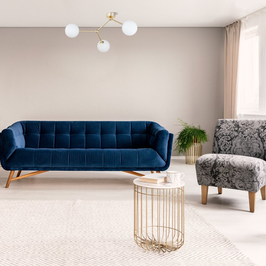 TK Fairy loftlampe, m. 3 skrme - hvid glas og guld metal