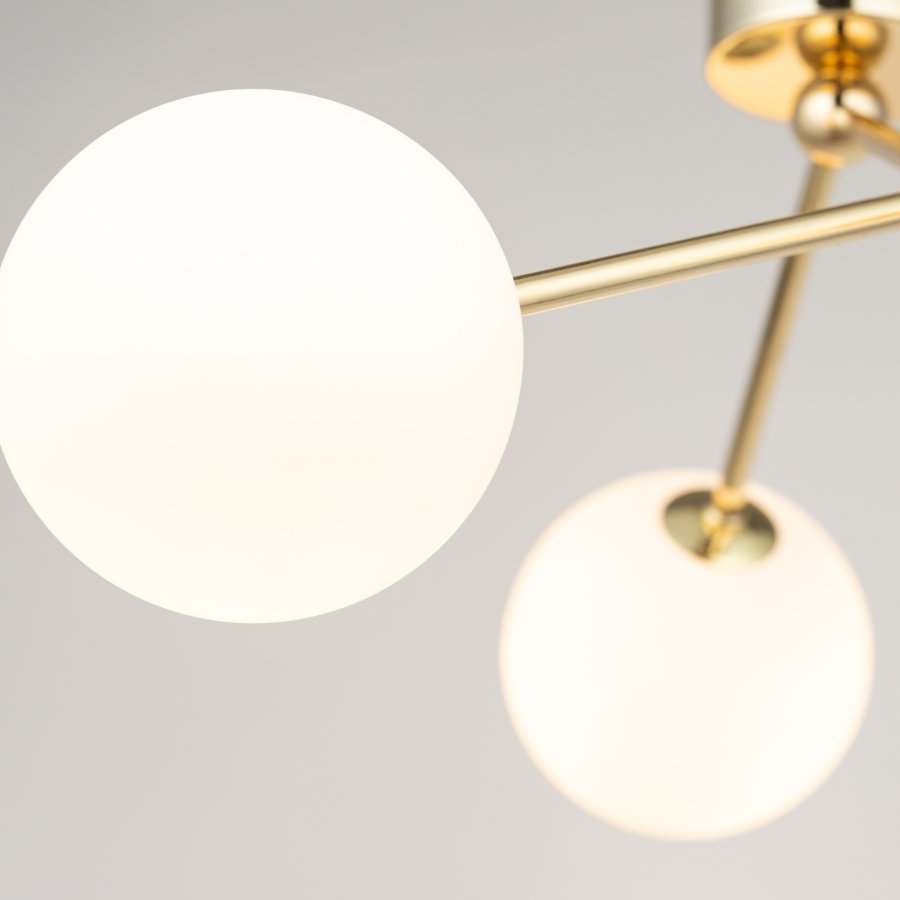 TK Fairy loftlampe, m. 3 skrme - hvid glas og guld metal