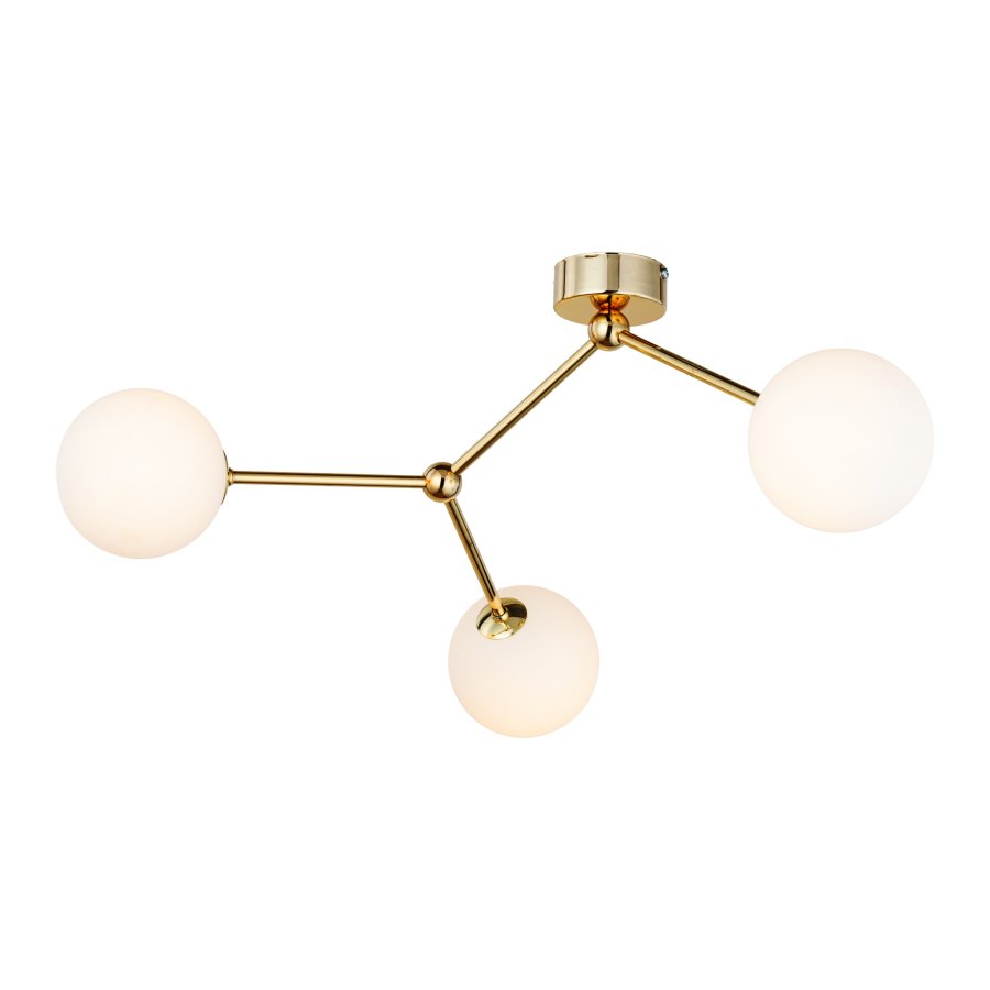 TK Fairy loftlampe, m. 3 skrme - hvid glas og guld metal