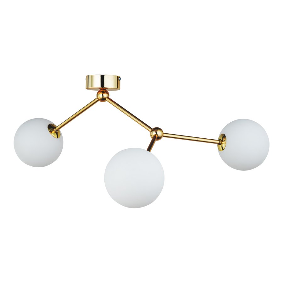 TK Fairy loftlampe, m. 3 skrme - hvid glas og guld metal