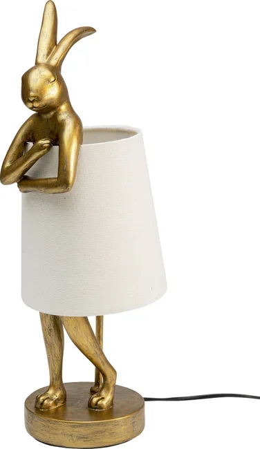 KARE DESIGN Animal Rabbit bordlampe - hvid linnedhr og guld polyresin/stl (H:50cm)
