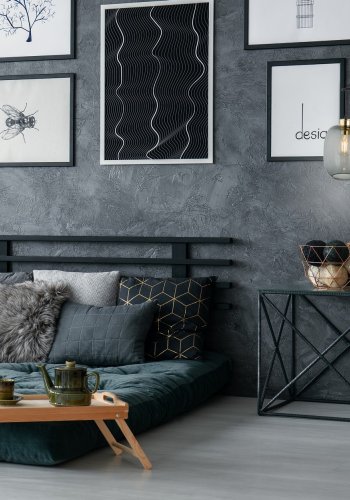 TK Delta vglampe - glas, guld og sort metal