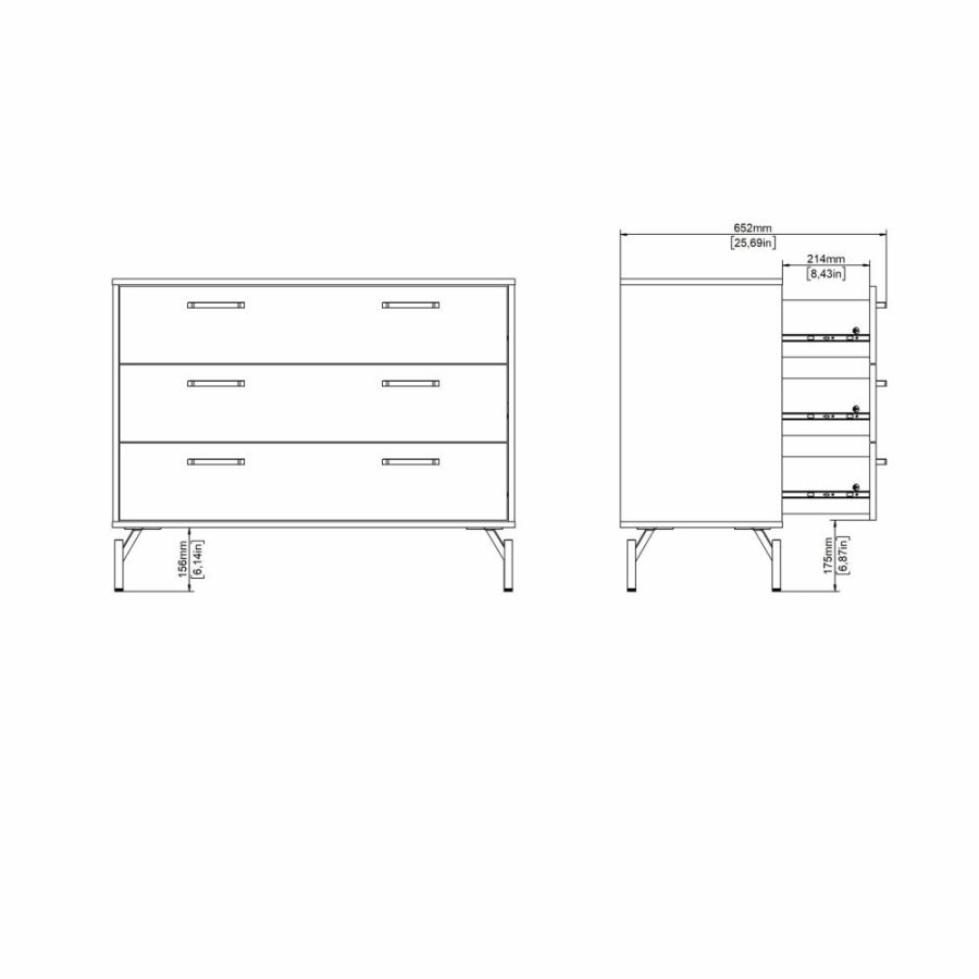 TVILUM Dana Chest med 3 skuffer, Matt Black, 98,7 x 39,8 x 76,6 cm