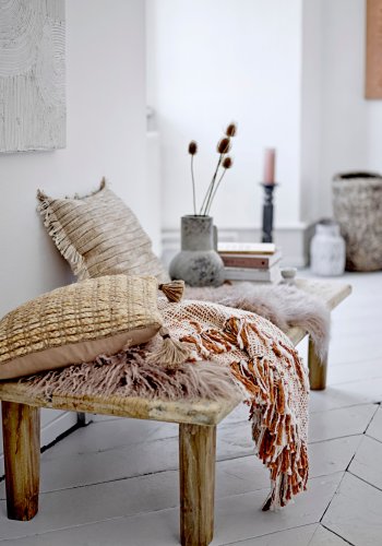 BLOOMINGVILLE Giulia Plaid, Natur, Bomuld W: 125cm, L: 150cm