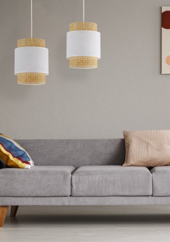 TK Boho loftlampe - natur str og hvid stof