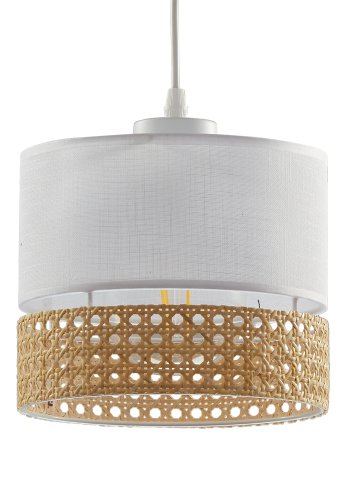 TK Paglia loftlampe 200 - hvid stof og natur rattan