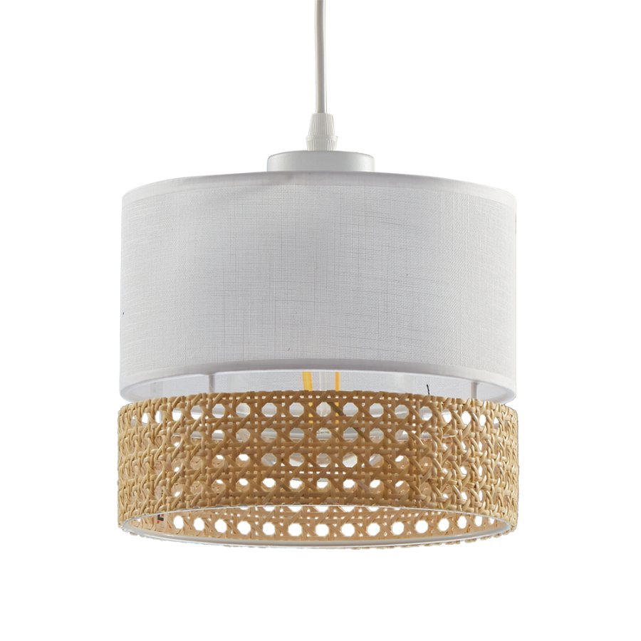 TK Paglia loftlampe 200 - hvid stof og natur rattan
