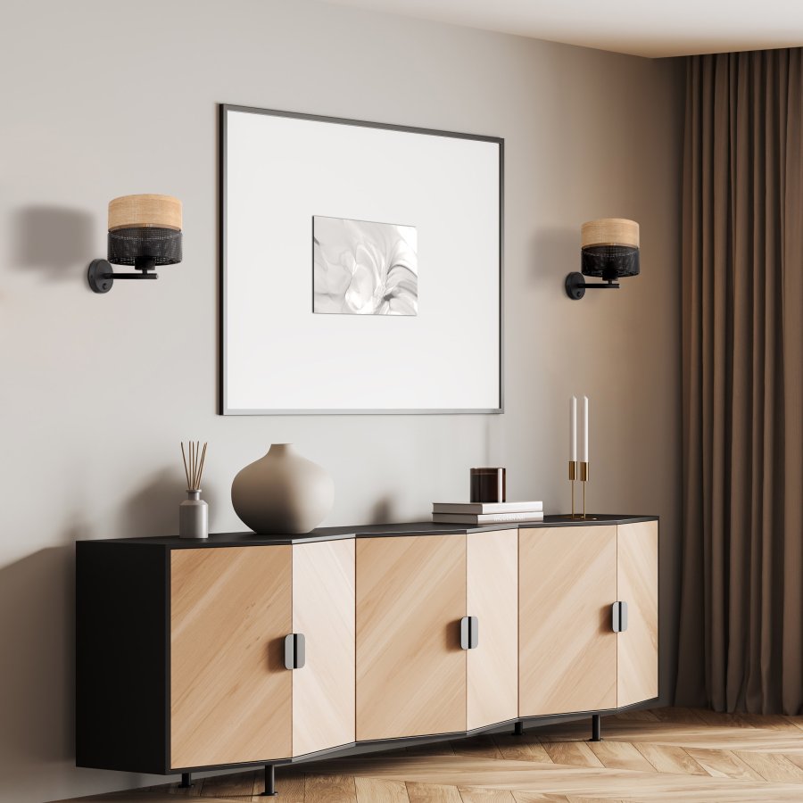 TK Nicol vglampe - natur finér og sort PVC-folie/metal