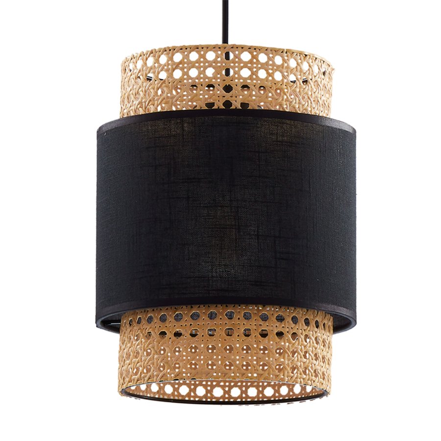 TK Boho loftlampe - natur rattan og sort stof