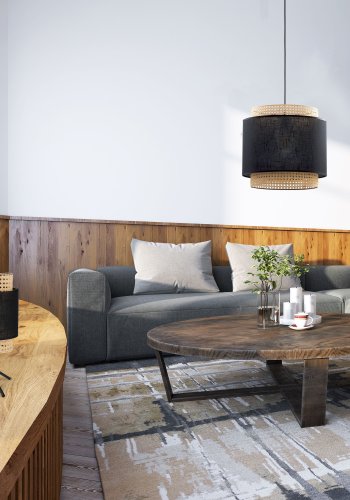 TK Boho loftlampe - natur rattan og sort stof