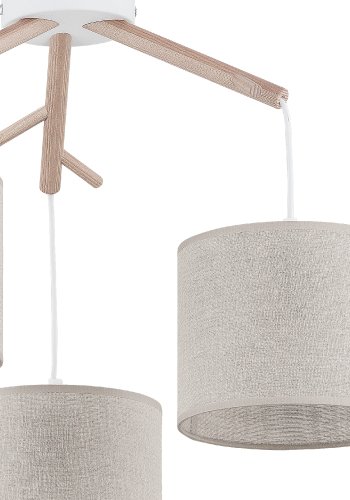 TK Albero loftlampe, m. 3 skrme - beige hr, natur fyrretr og hvid stl