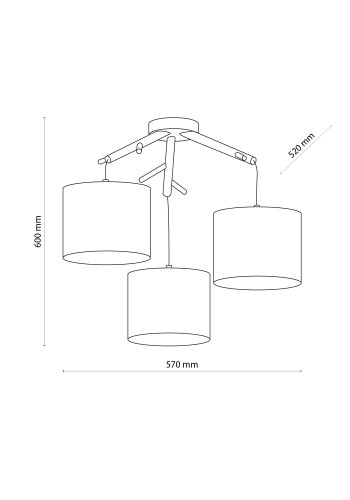 TK Albero loftlampe, m. 3 skrme - beige hr, natur fyrretr og hvid stl