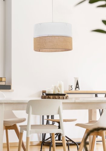 TK Linobianco loftlampe 500 - brun jute, hvid stof og hvid metal