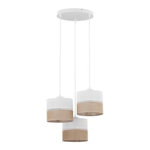 TK Linobianco loftlampe, m. 3 skrme - brun jute, hvid stof og hvid metal