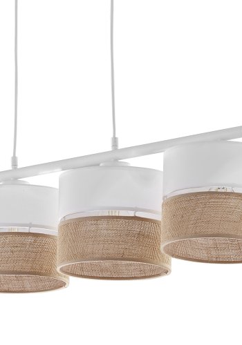 TK Linobianco loftlampe, m. 4 skrme - brun jute, hvid stof og hvid metal