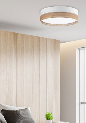 TK Linobianco loftlampe - brun jute, hvid stof og hvid metal