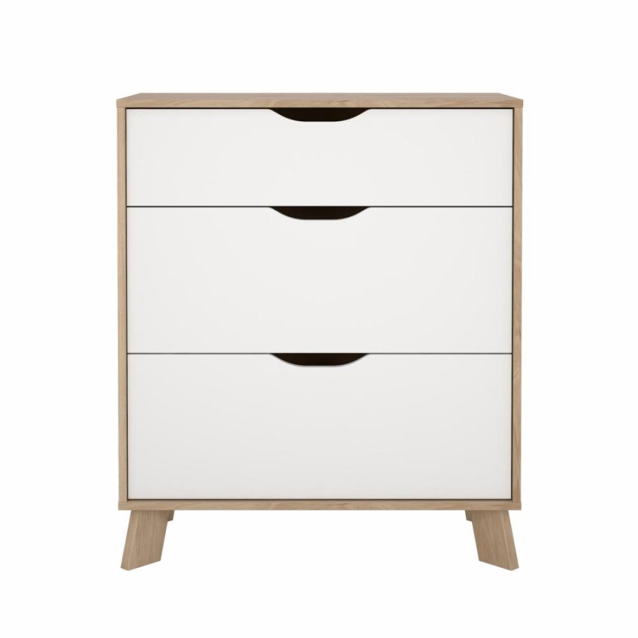 TVILUM Ikast Kommode 3 skuffer, Jackson Hickory / Hvid, 78,7 x 39,8 x 92,2 cm