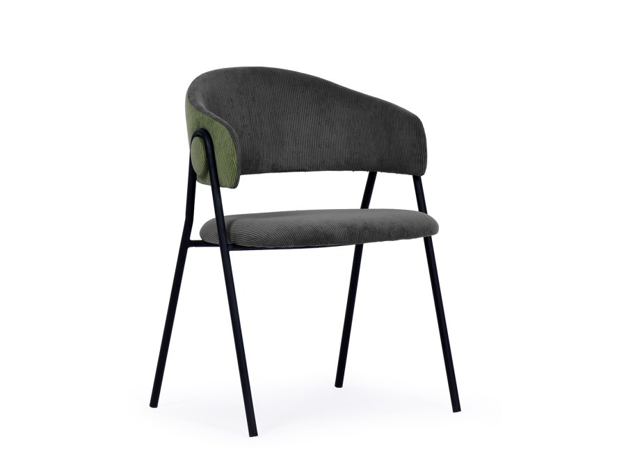 HOUSE OF SANDER Lina spisebordsstol, m. armln - mrkegr/grn fljl og sort metal