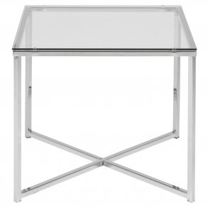 ACT NORDIC Cross hjrnebord, kvadratisk - klar glas og krom metal (50x50)