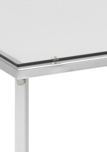 ACT NORDIC Cross hjrnebord, kvadratisk - klar glas og krom metal (50x50)