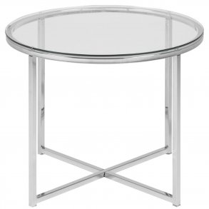ACT NORDIC Cross hjrnebord, rund - klar glas og krom metal (55)