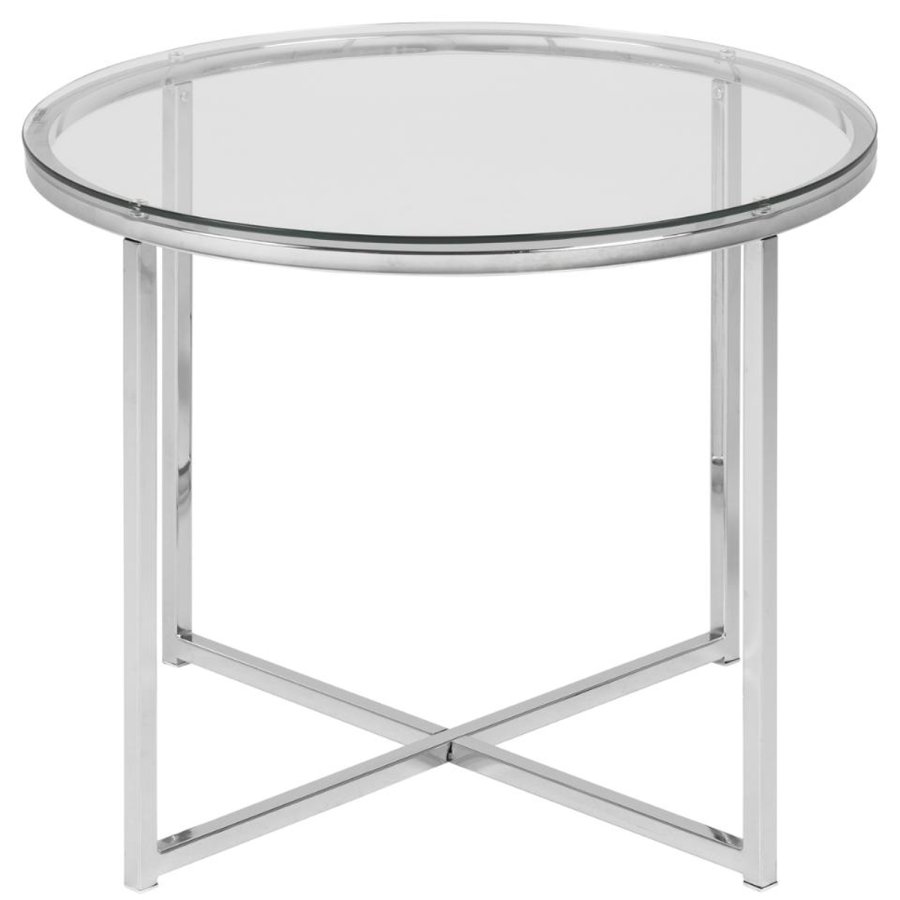 ACT NORDIC Cross hjrnebord, rund - klar glas og krom metal (55)