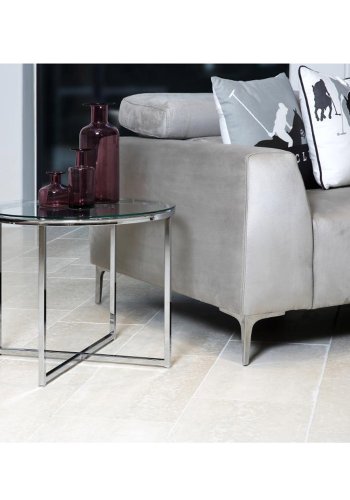 ACT NORDIC Cross hjrnebord, rund - klar glas og krom metal (55)