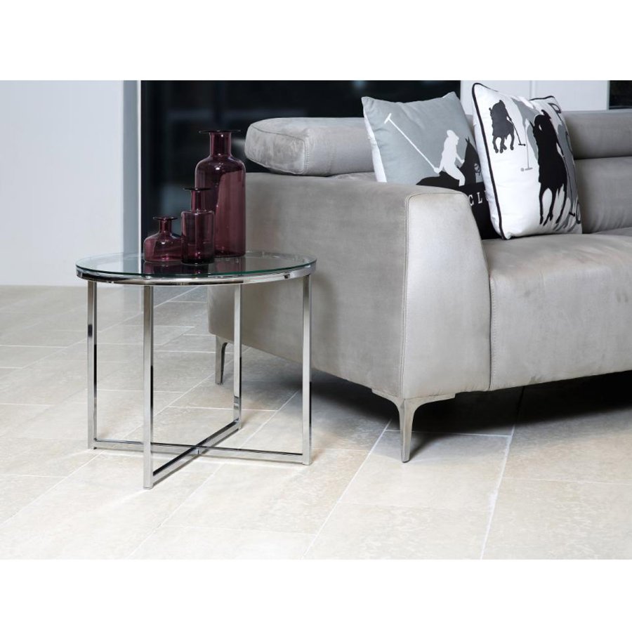 ACT NORDIC Cross hjrnebord, rund - klar glas og krom metal (55)