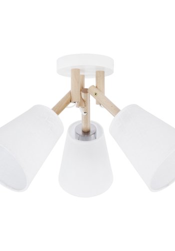 TK Vaio loftlampe, m. 3 skrme - hvid stof, tr og metal