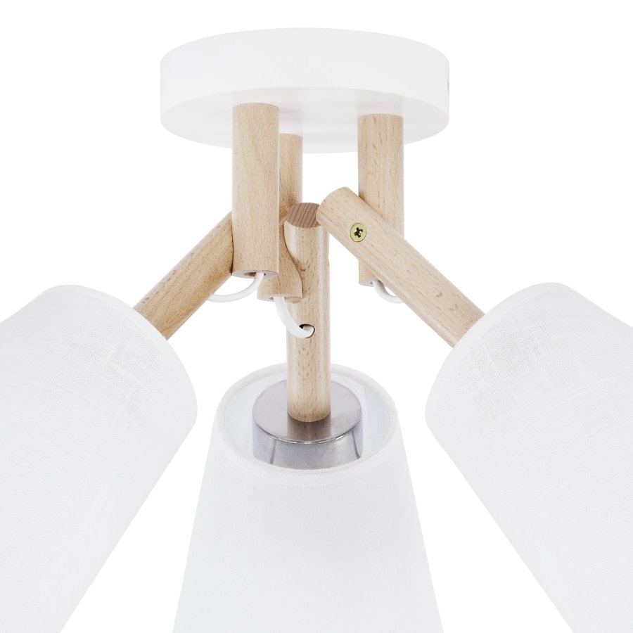 TK Vaio loftlampe, m. 3 skrme - hvid stof, tr og metal