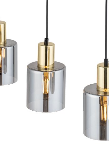 TK Sierra loftlampe, m. 3 skrme - glas og guld metal